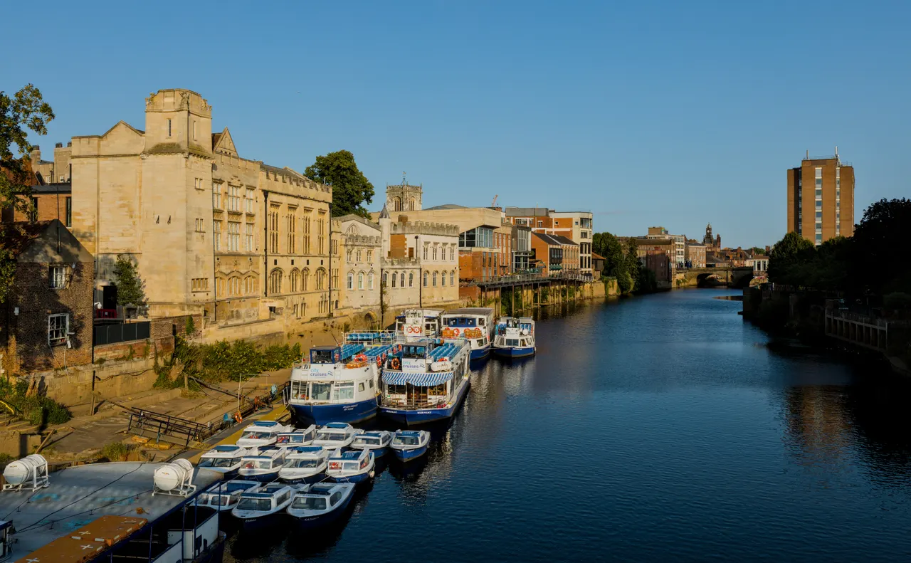River Ouse at golden hour in central York, seen from Lendal Bridge